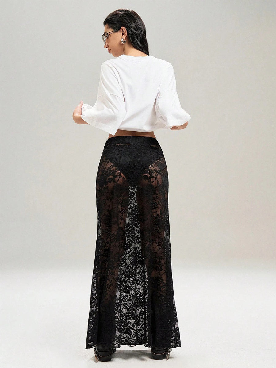 Skirts Black Natural Waist Sexy Sheer Long Women's Bottoms