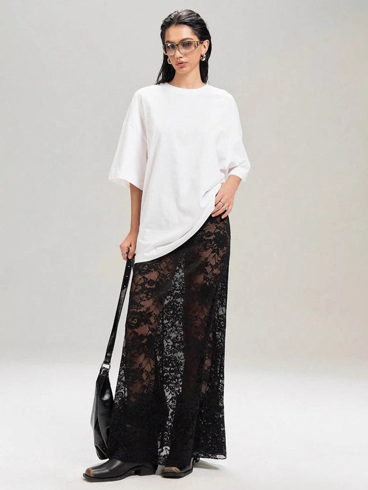 Skirts Black Natural Waist Sexy Sheer Long Women's Bottoms