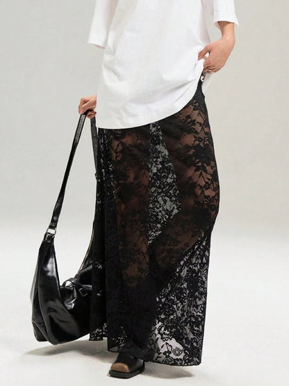 Skirts Black Natural Waist Sexy Sheer Long Women's Bottoms