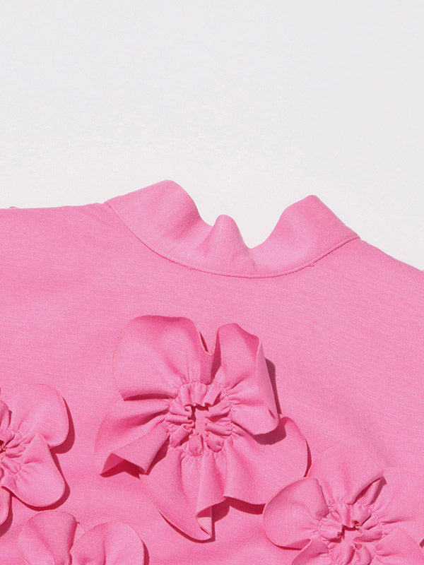 Party Dress Dresses Mini Pink Stand Collar Flowers Sleeveless Casual Semi Formal Dress