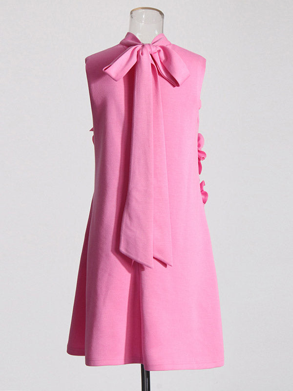 Party Dress Dresses Mini Pink Stand Collar Flowers Sleeveless Casual Semi Formal Dress