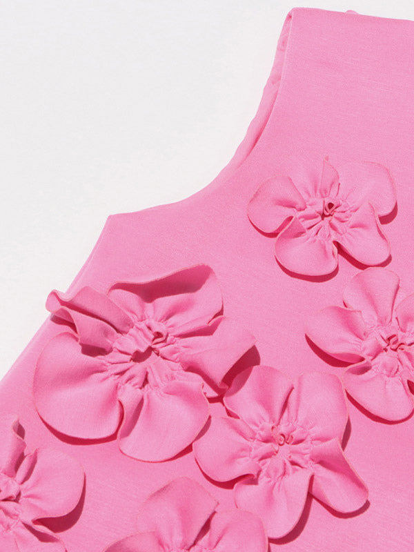 Party Dress Dresses Mini Pink Stand Collar Flowers Sleeveless Casual Semi Formal Dress