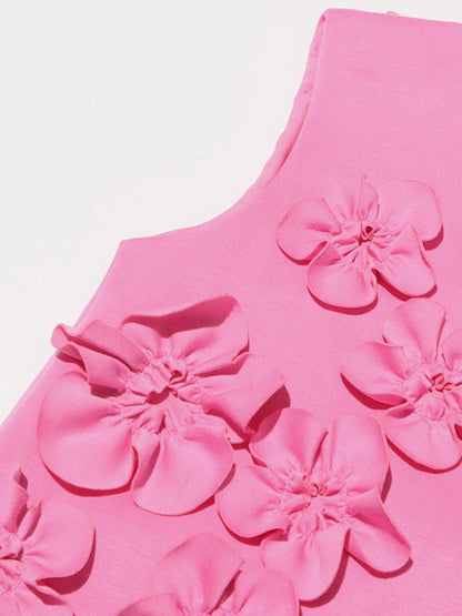 Party Dress Dresses Mini Pink Stand Collar Flowers Sleeveless Casual Semi Formal Dress