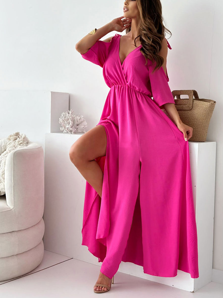 Party Dress Maxi Khaki V-Neck Ruffles Half Sleeves Flared Sleeves Elegant Semi Formal Dress