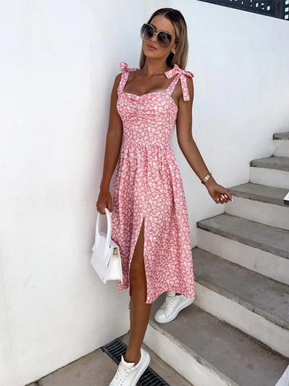 Daily Dresses Women's Midi Pink Lycra Spandex Backless Flowers Sleeveless Strapless Natural Waist Dress