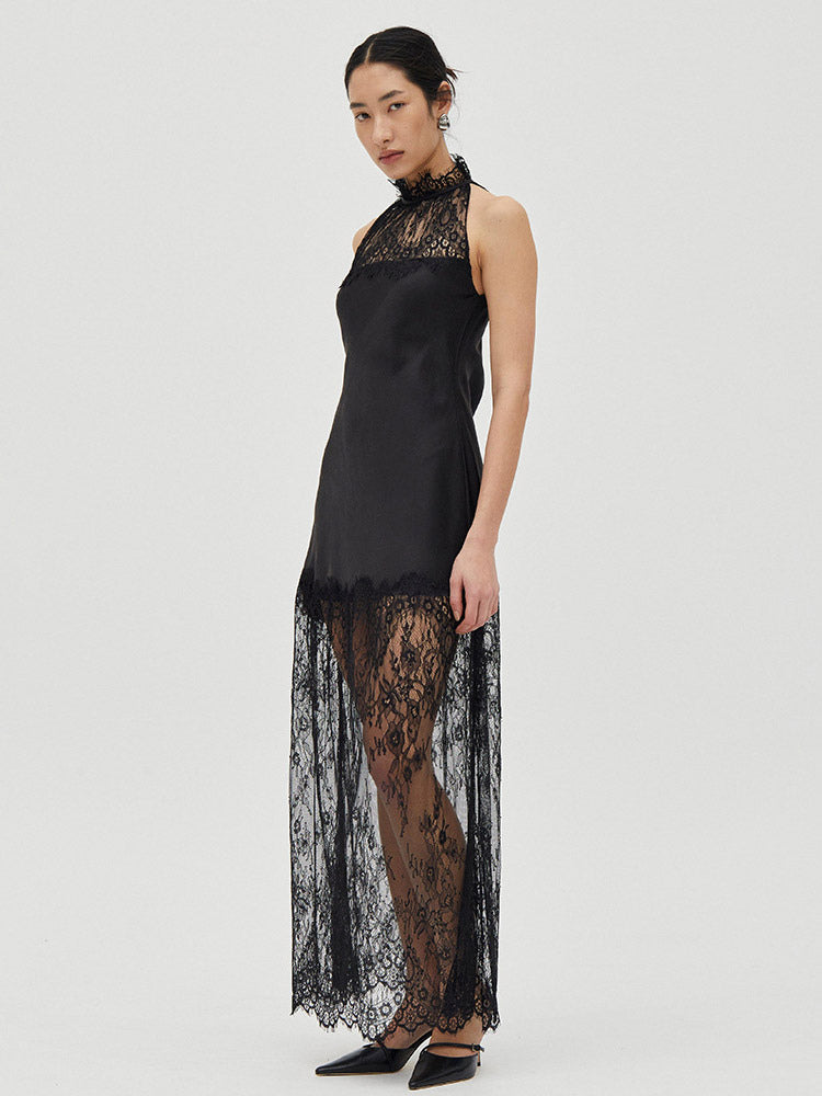 Daily Dresses Woman's Maxi Black Sleeveless Jewel Neck Two-Tone Dress