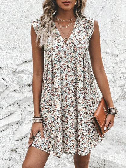 Mini Dresses White Printed Sleeveless Short Dress For Women