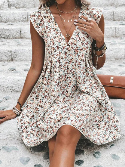 Mini Dresses White Printed Sleeveless Short Dress For Women