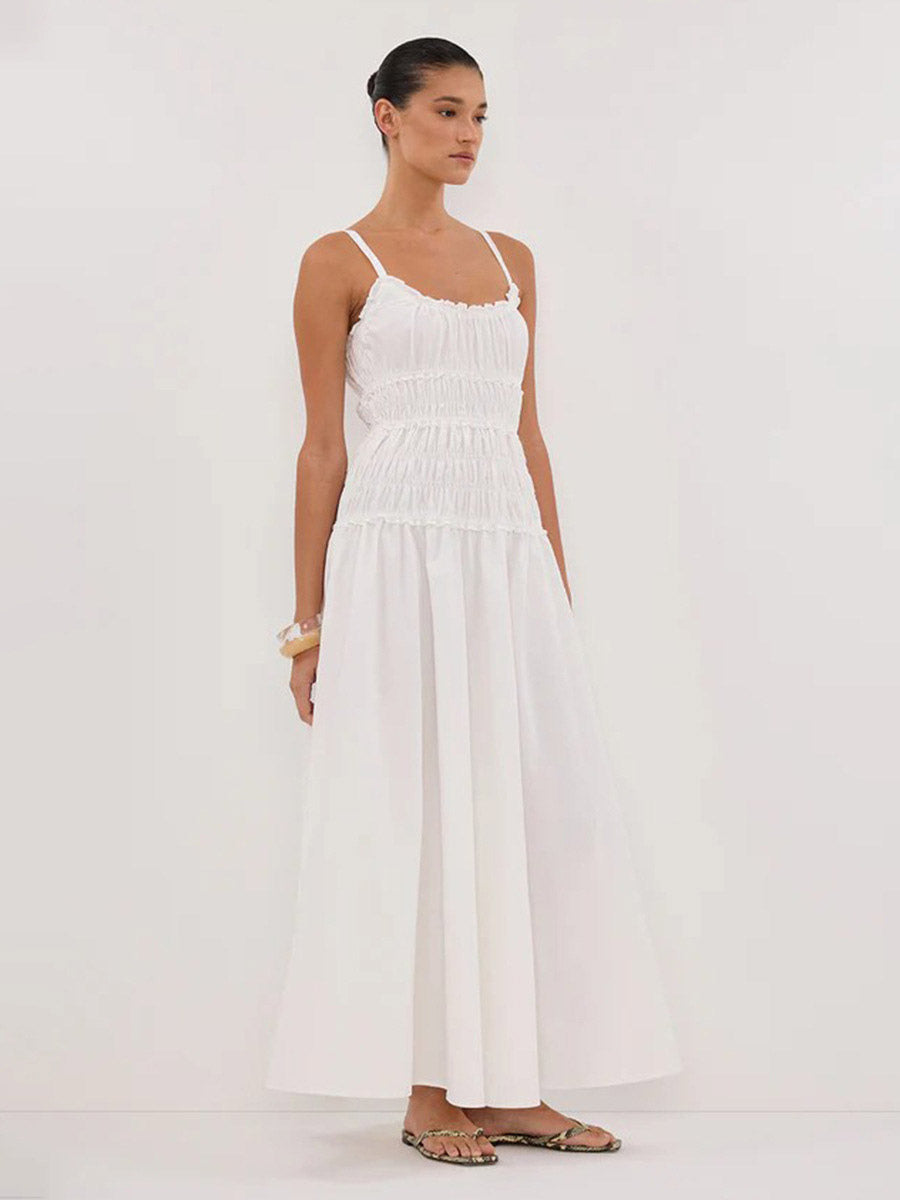 Date Night Dresses Shaping Pleated Sleeveless Straps Neck Casual White Dress