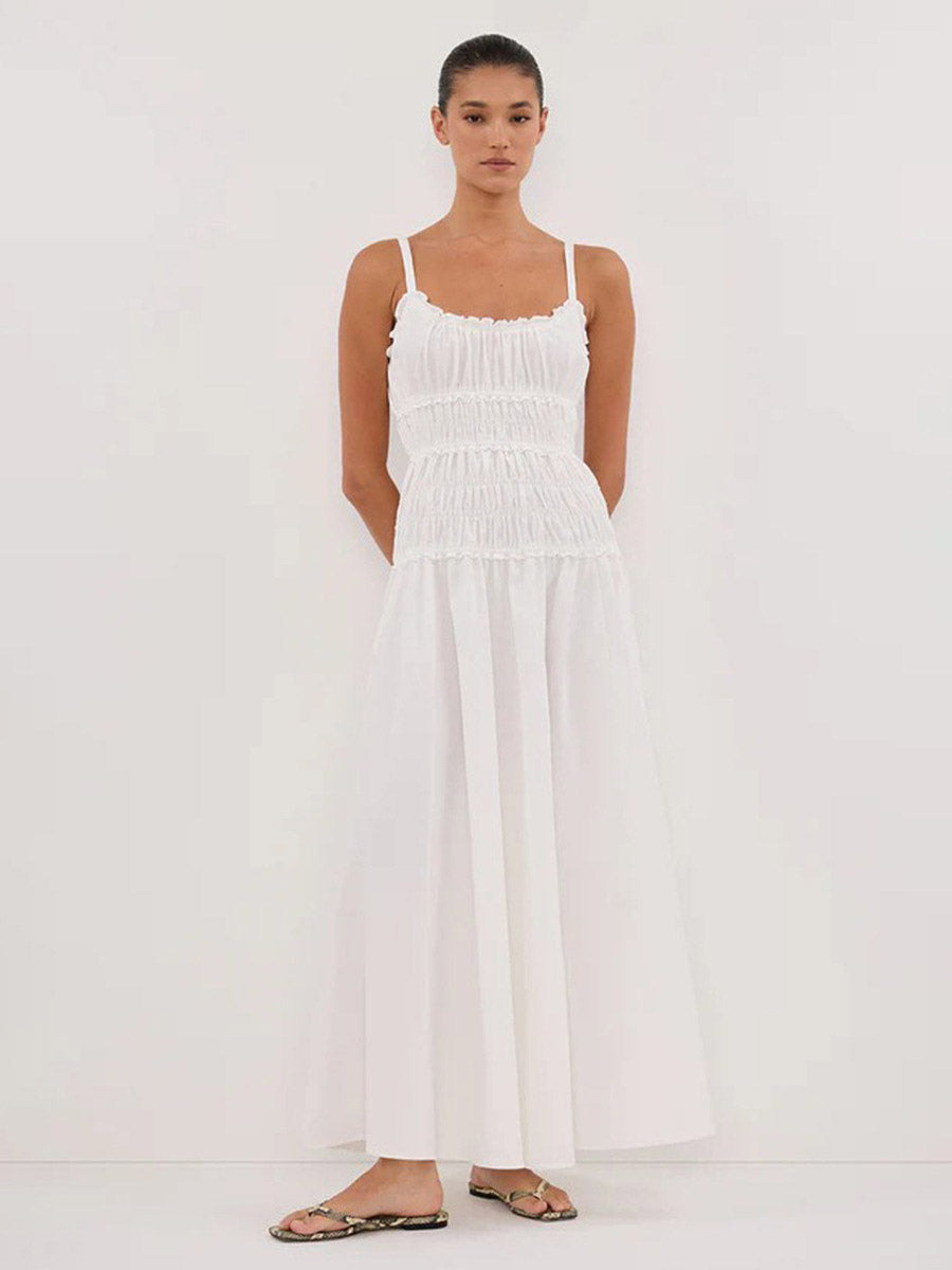 Date Night Dresses Shaping Pleated Sleeveless Straps Neck Casual White Dress