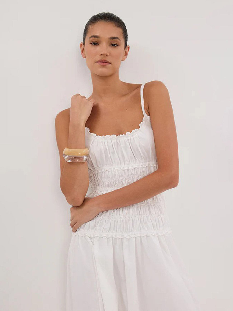 Date Night Dresses Shaping Pleated Sleeveless Straps Neck Casual White Dress