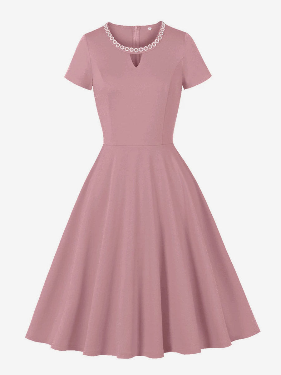 Vintage 1950s Swing Cocktail Dress Short Sleeve Women Retro Dress