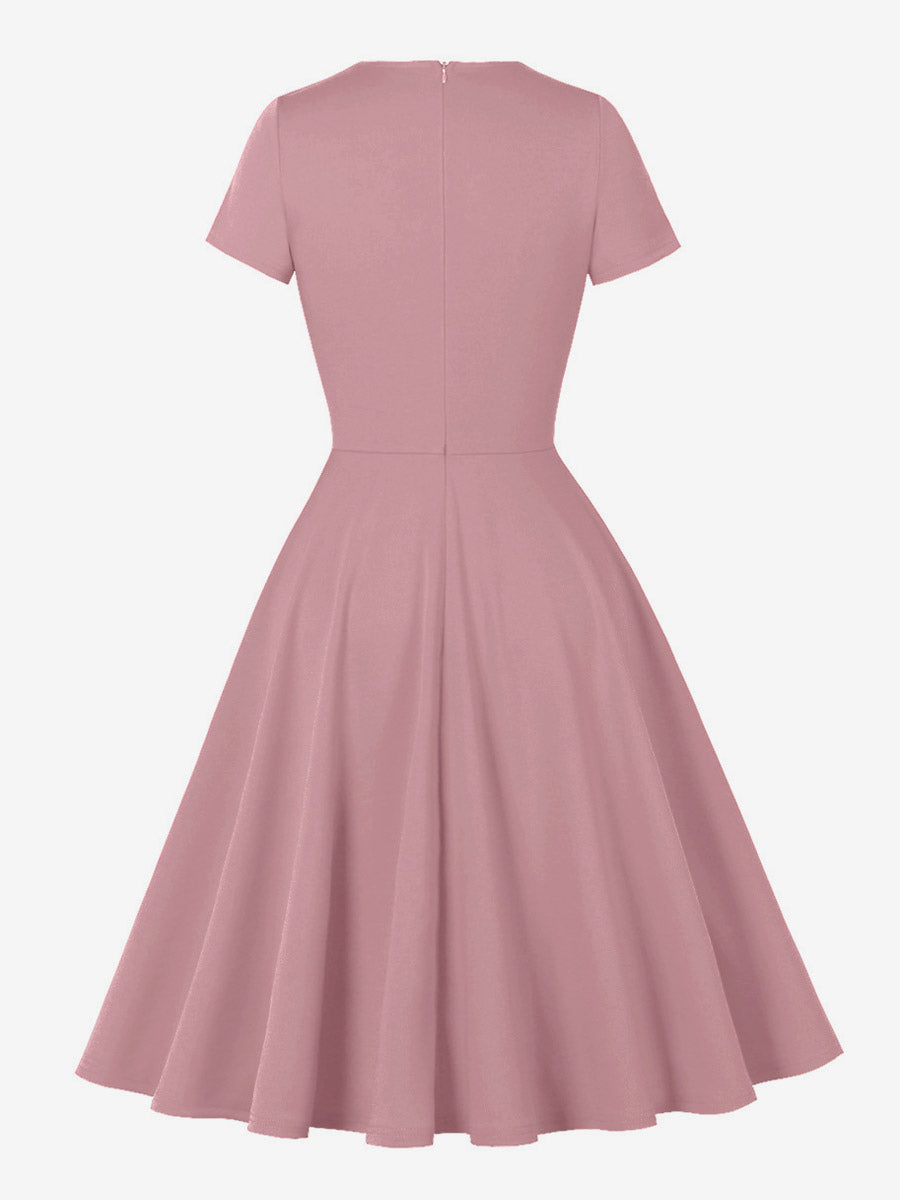 Vintage 1950s Swing Cocktail Dress Short Sleeve Women Retro Dress