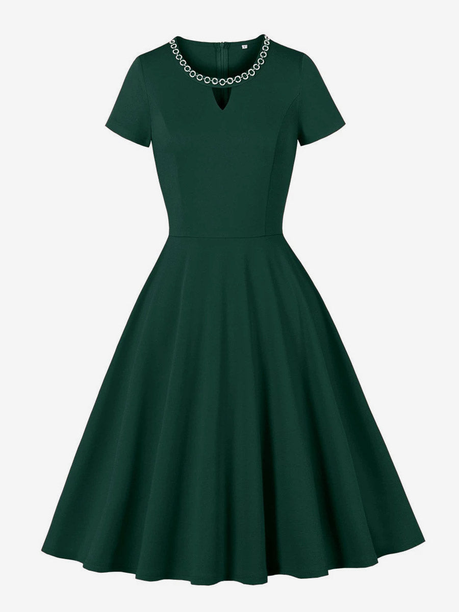 Vintage 1950s Swing Cocktail Dress Short Sleeve Women Retro Dress