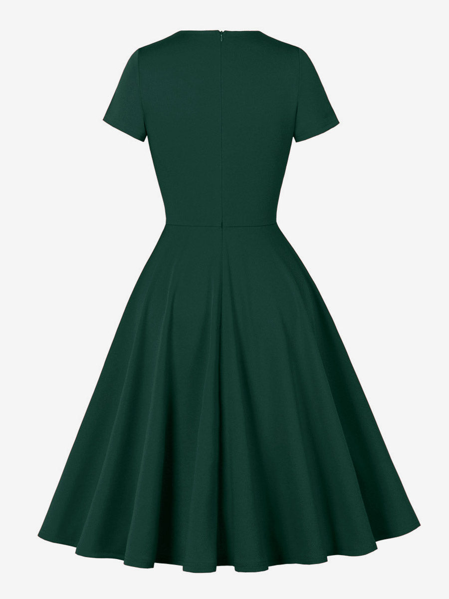 Vintage 1950s Swing Cocktail Dress Short Sleeve Women Retro Dress