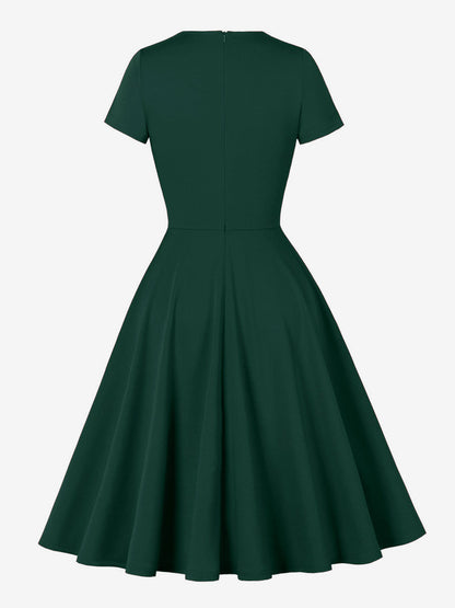 Vintage 1950s Swing Cocktail Dress Short Sleeve Women Retro Dress
