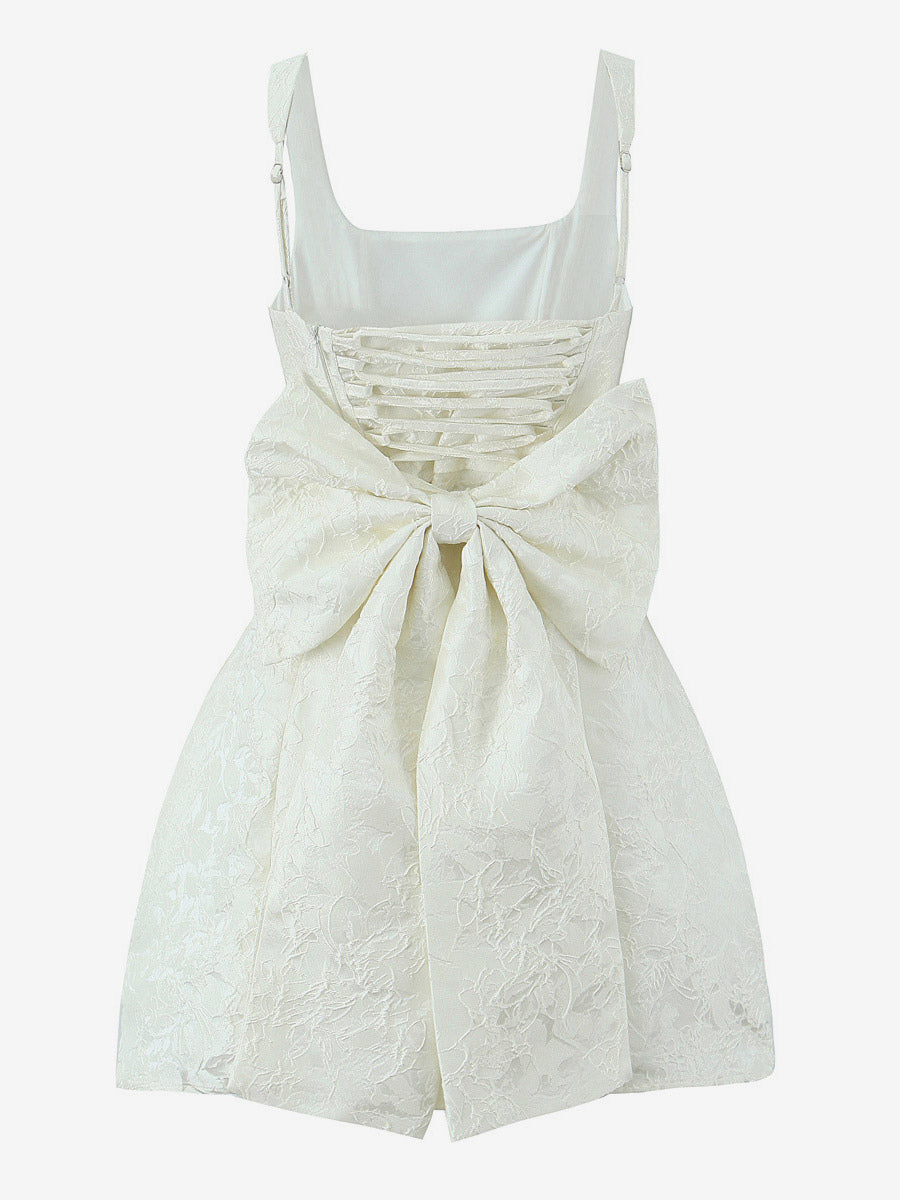 Date Night Dresses Shaping Bows Sleeveless Square Neck Chic White Dress