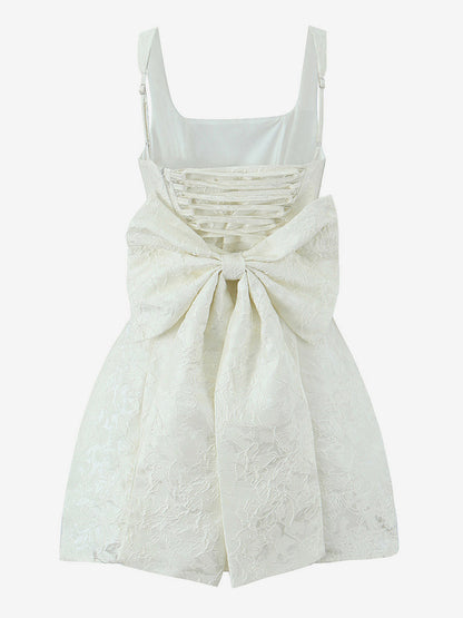 Date Night Dresses Shaping Bows Sleeveless Square Neck Chic White Dress