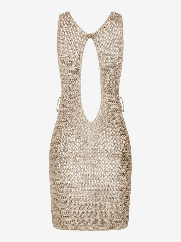 Mini Dresses Apricot Sleeveless Woven Slim Fit Short Dress For Women