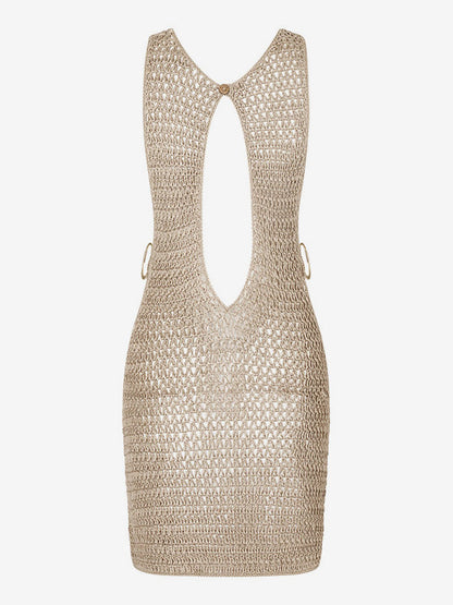 Mini Dresses Apricot Sleeveless Woven Slim Fit Short Dress For Women