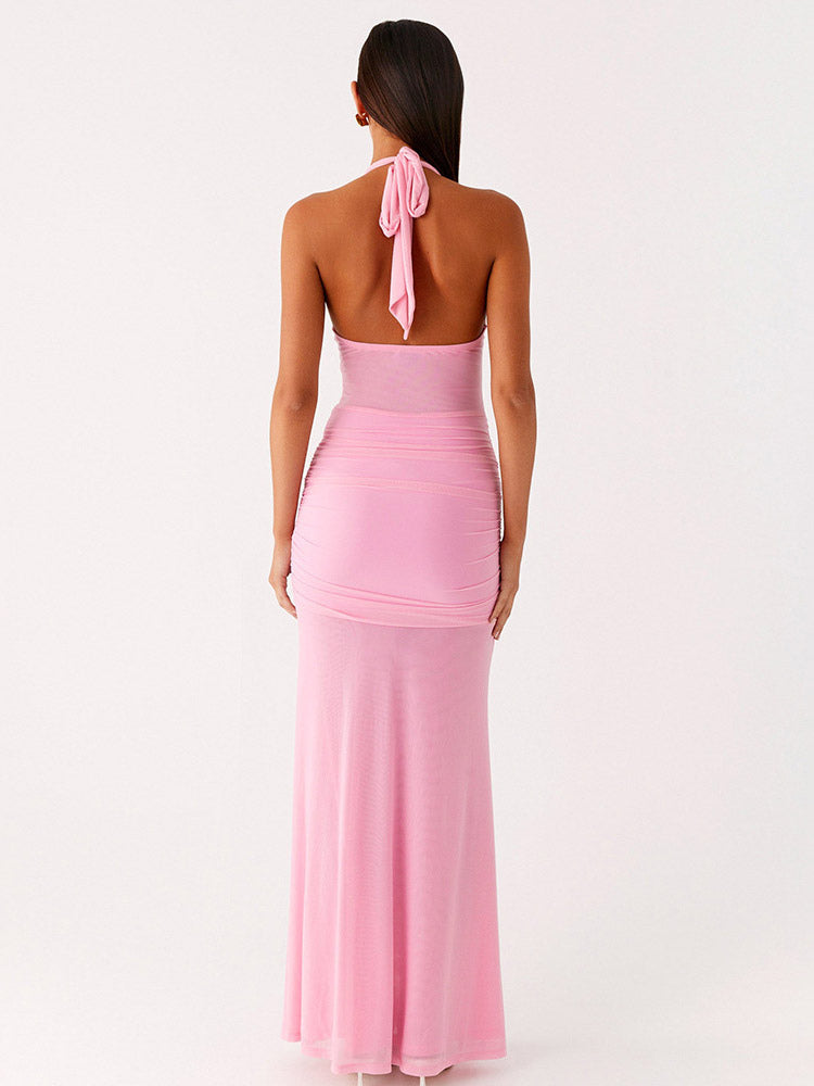 Party Dress Maxi Coffee Brown V-Neck Sleeveless Sexy Semi Formal Dress
