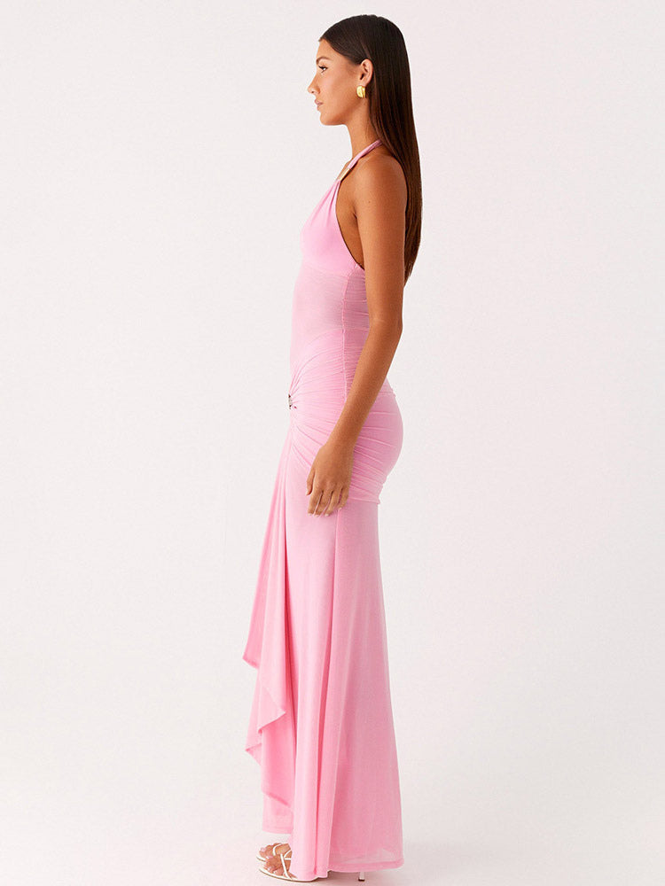 Party Dress Maxi Coffee Brown V-Neck Sleeveless Sexy Semi Formal Dress