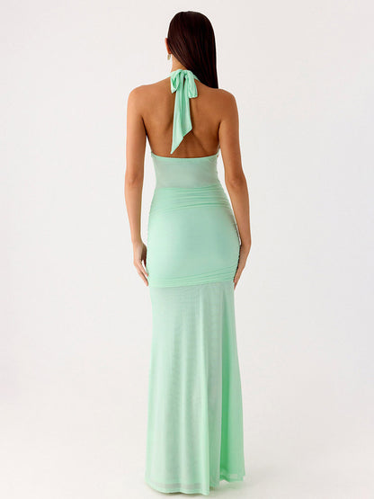 Party Dress Maxi Coffee Brown V-Neck Sleeveless Sexy Semi Formal Dress