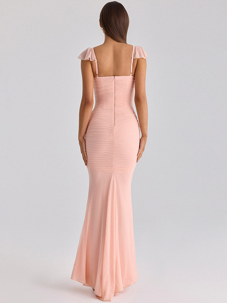 Date Night Dresses Maxi Sleeveless Straps Neck Sexy Pink Dresses