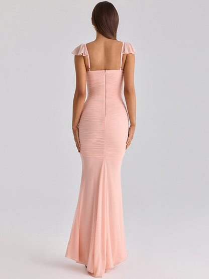 Date Night Dresses Maxi Sleeveless Straps Neck Sexy Pink Dresses