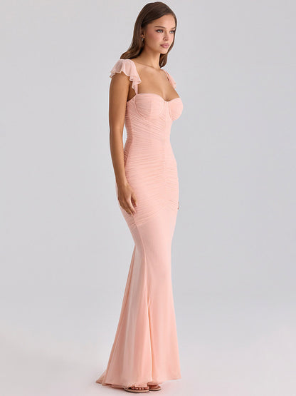 Date Night Dresses Maxi Sleeveless Straps Neck Sexy Pink Dresses