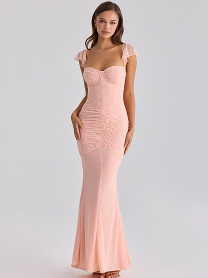 Date Night Dresses Maxi Sleeveless Straps Neck Sexy Pink Dresses