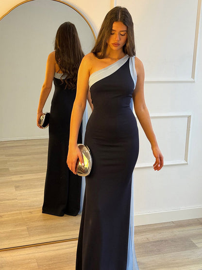 Daily Dresses Maxi For Women Sleeveless One-Shoulder Chic Black Dress