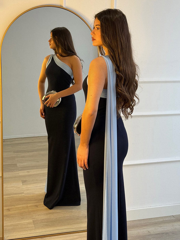 Daily Dresses Maxi For Women Sleeveless One-Shoulder Chic Black Dress