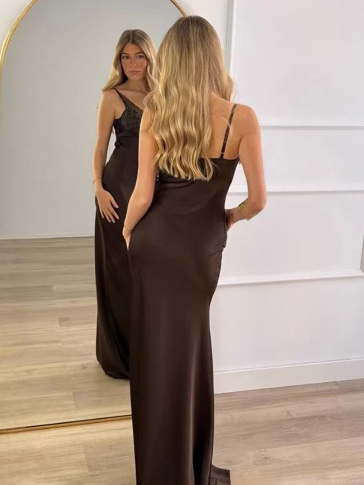 Daily Dresses Woman's Maxi Sleeveless V-Neck Sexy Apricot Dress
