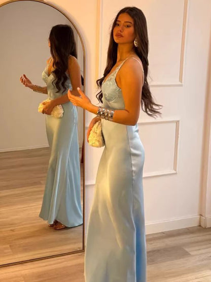 Daily Dresses Woman's Maxi Sleeveless V-Neck Sexy Apricot Dress