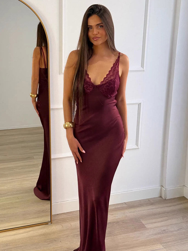 Daily Dresses Woman's Maxi Sleeveless V-Neck Sexy Apricot Dress