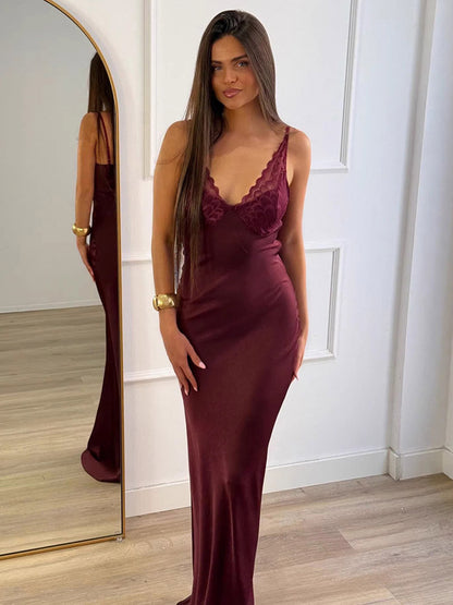 Daily Dresses Woman's Maxi Sleeveless V-Neck Sexy Apricot Dress