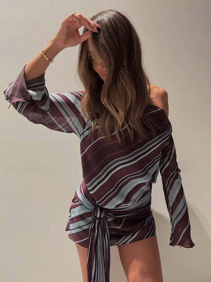Daily Dresses Woman's Long Sleeves One-Shoulder Chic Purple Dress