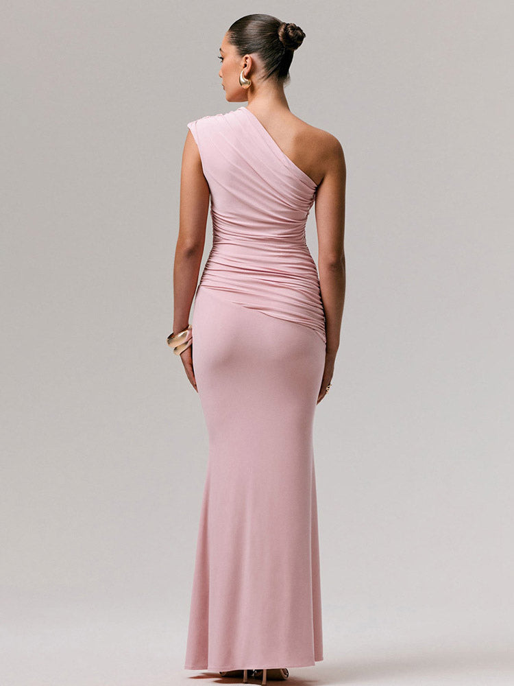 Party Dress Maxi Blue One-Shoulder Sleeveless Sexy Semi Formal Dress