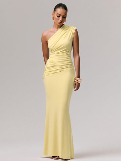 Party Dress Maxi Blue One-Shoulder Sleeveless Sexy Semi Formal Dress