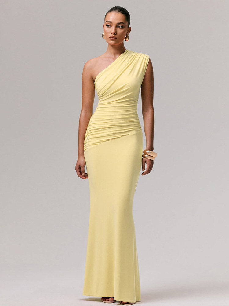 Party Dress Maxi Blue One-Shoulder Sleeveless Sexy Semi Formal Dress