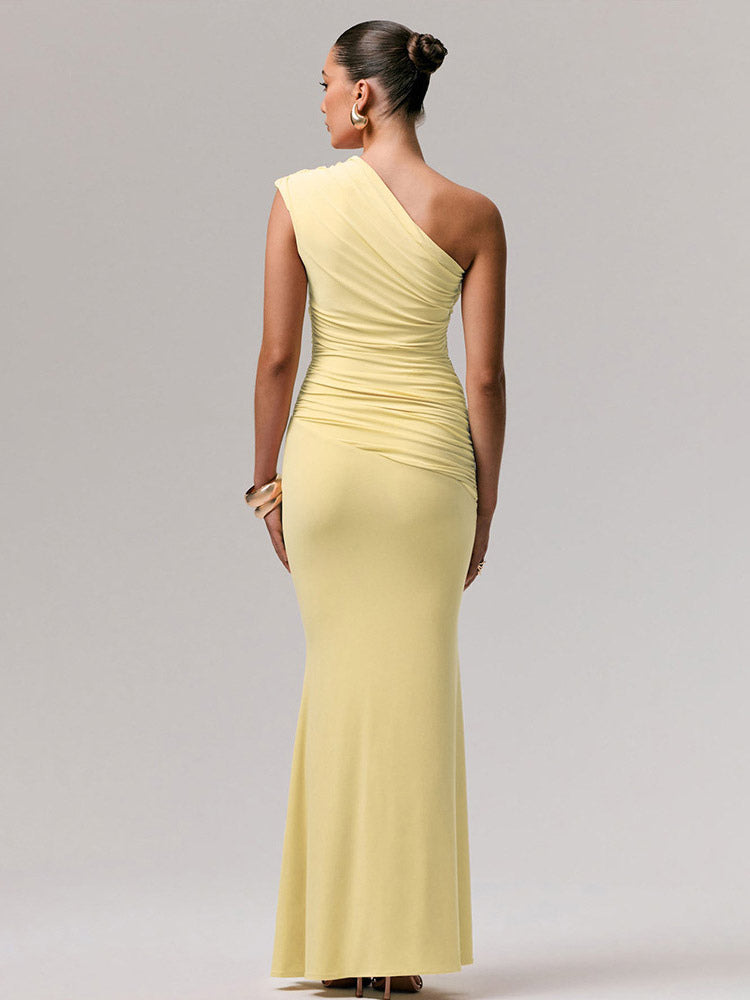 Party Dress Maxi Blue One-Shoulder Sleeveless Sexy Semi Formal Dress