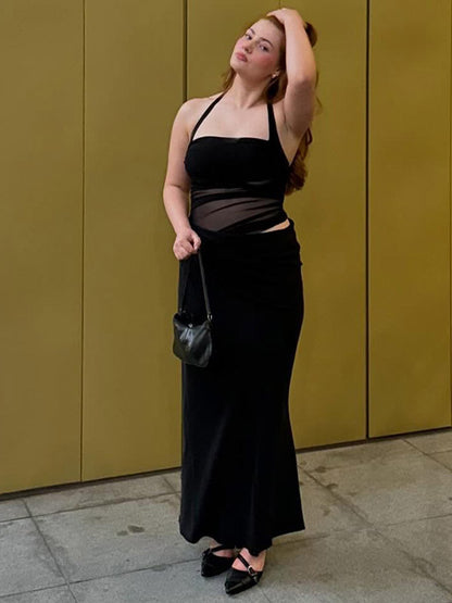 Party Dress Maxi Coffee Brown Halter Pleated Sleeveless Backless Sweet Semi Formal Dress