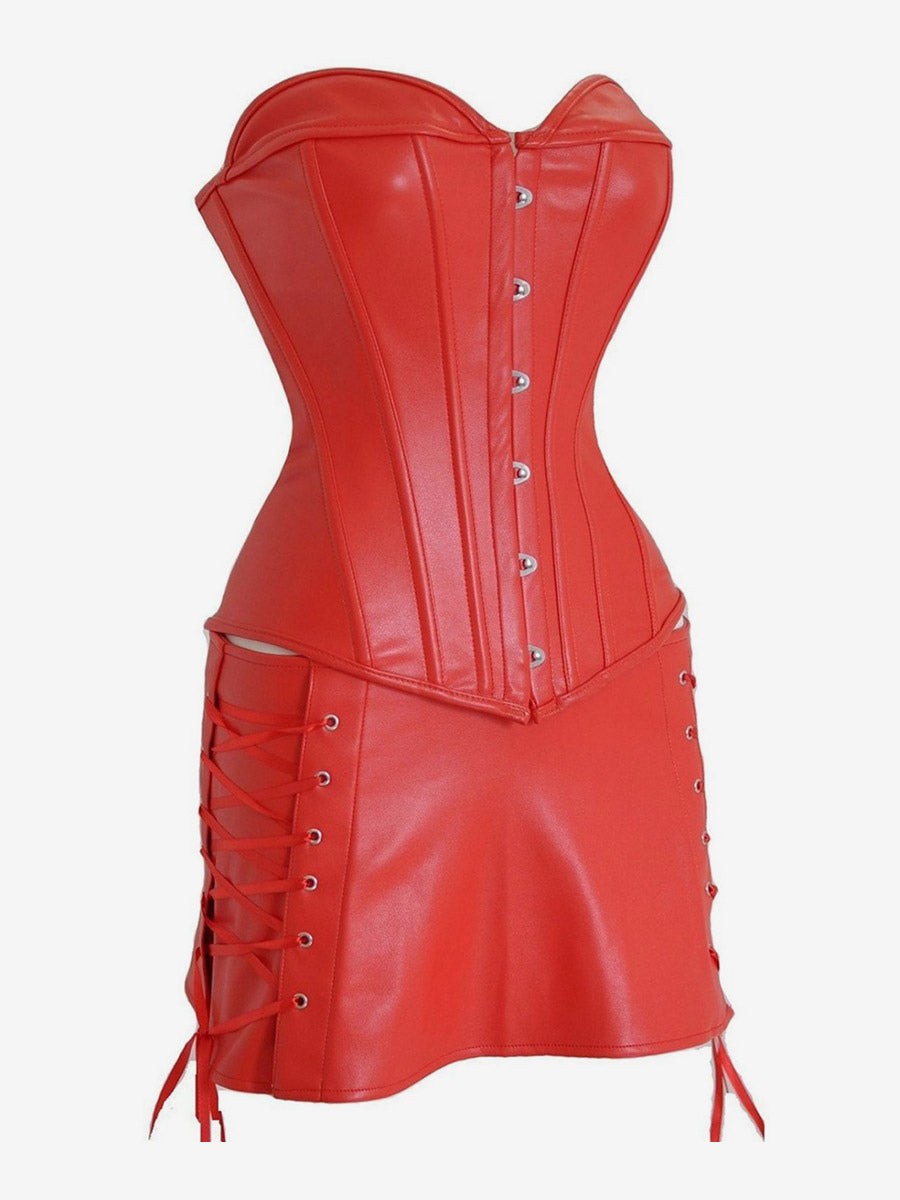 Night Out Dresses Red PU Leather Sleeveless Strapless Backless Summer Dress