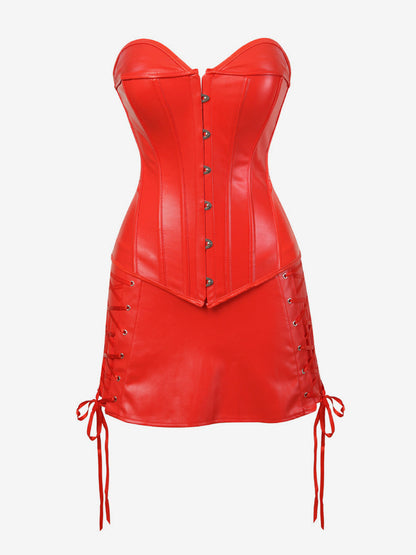 Night Out Dresses Red PU Leather Sleeveless Strapless Backless Summer Dress