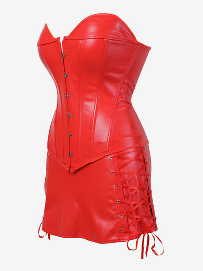 Night Out Dresses Red PU Leather Sleeveless Strapless Backless Summer Dress