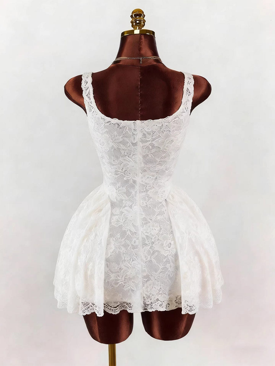 Night Out Dresses White Sleeveless Square Neck Backless Summer Dress