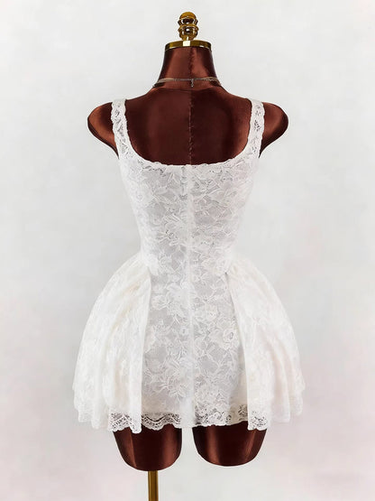 Night Out Dresses White Sleeveless Square Neck Backless Summer Dress