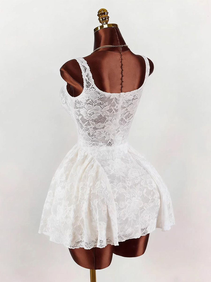 Night Out Dresses White Sleeveless Square Neck Backless Summer Dress