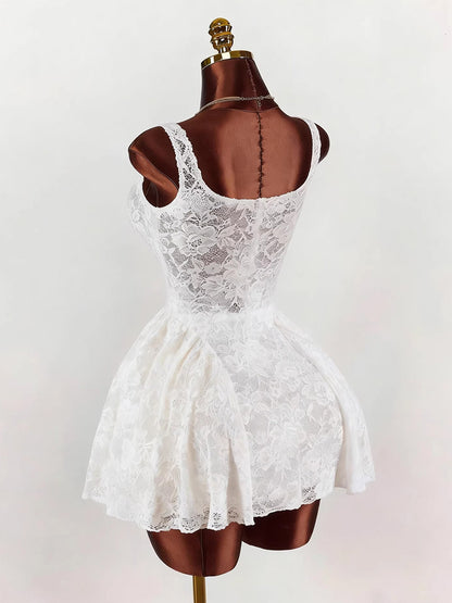 Night Out Dresses White Sleeveless Square Neck Backless Summer Dress